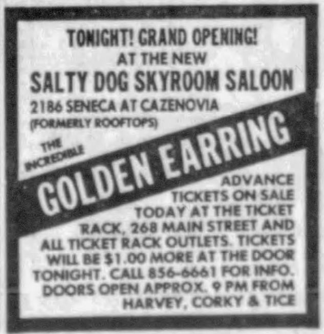 Golden Earring show announcement May 07 1984 Salty Dog Skyroom Saloon Cleveland Ohio